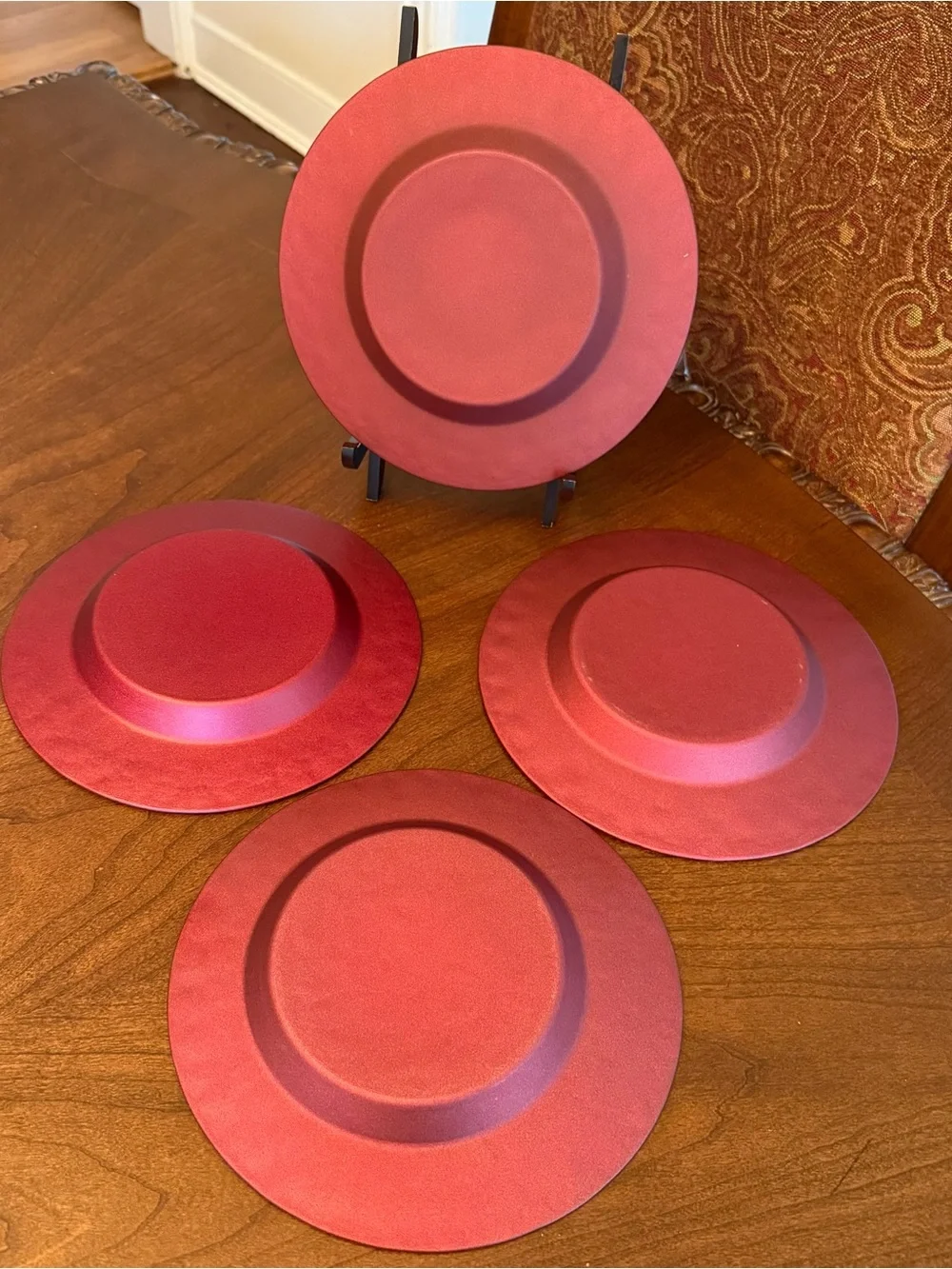 Set of 4 Vintage Pier 1 Imports Ruby Red 8.25” Glass Salad / Dessert Plates - #1